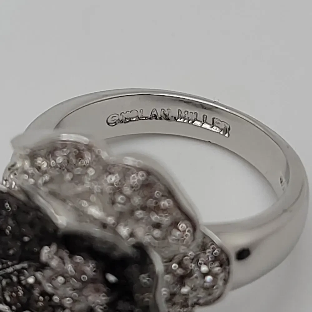 Vintage Nolan Miller Black & Clear Pave Crystal Flower Ring